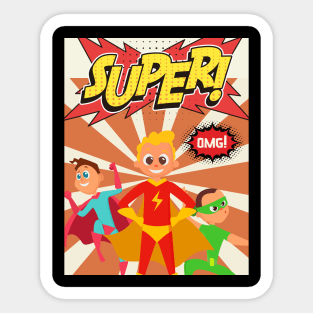 Super boys with OMG Comic book style Sticker